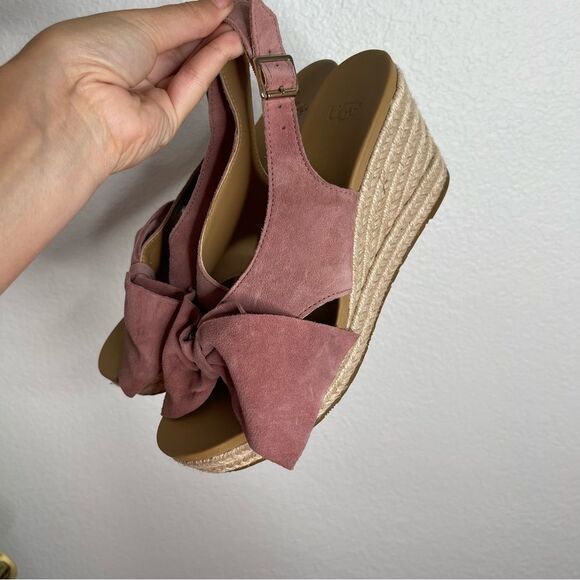 Ugg Wedges Camilla Bow Espadrille Sandal Pink Leather Slingback Size 7.5 - Picture 5 of 6